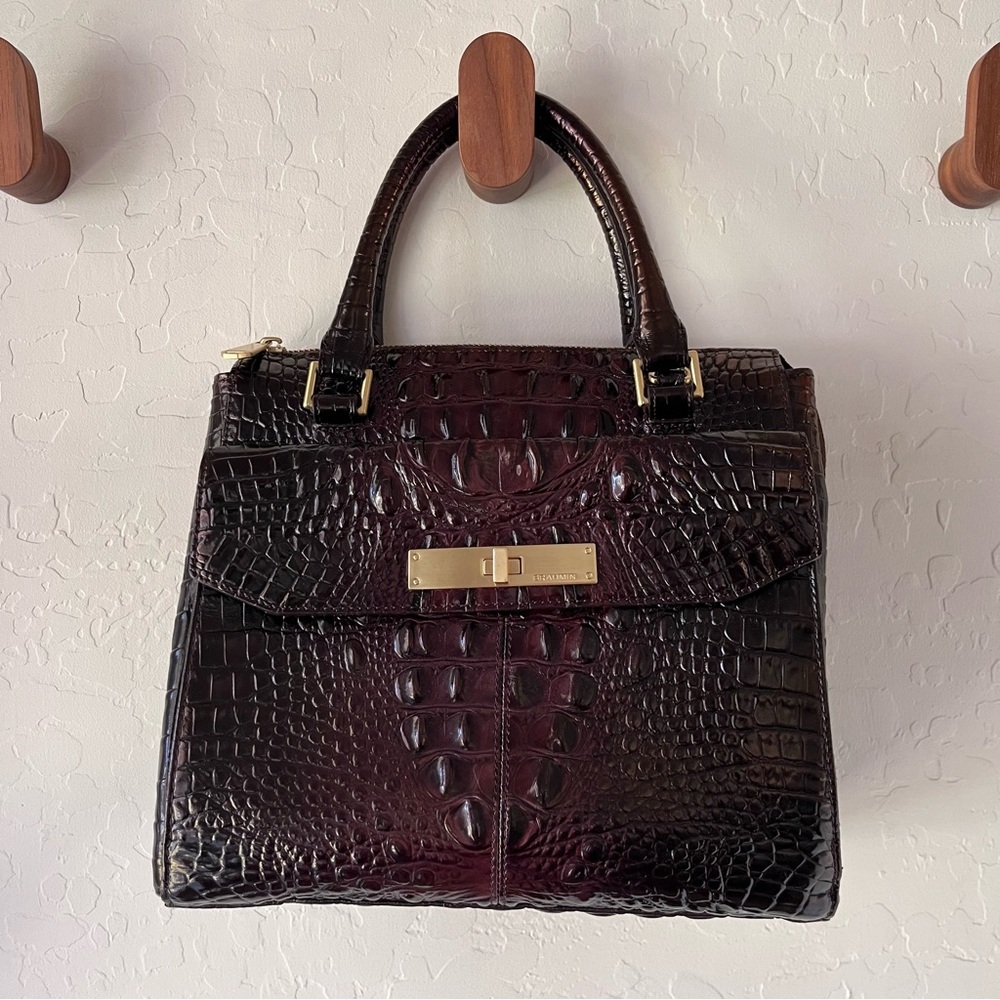 Brahmin Malia Satchel in Cocoa Melbourne Croc-embossed Leather